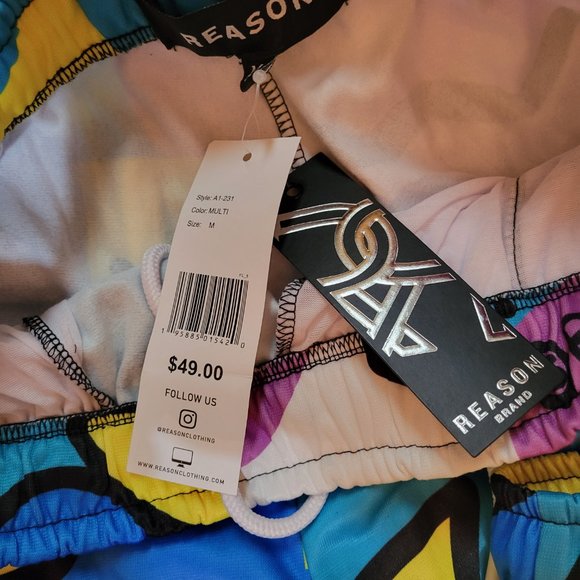 Reason Brand Pop Art Cartoon Comic Shorts Blue teal Aqua Yellow Black Purple RSN - Picture 7 of 8